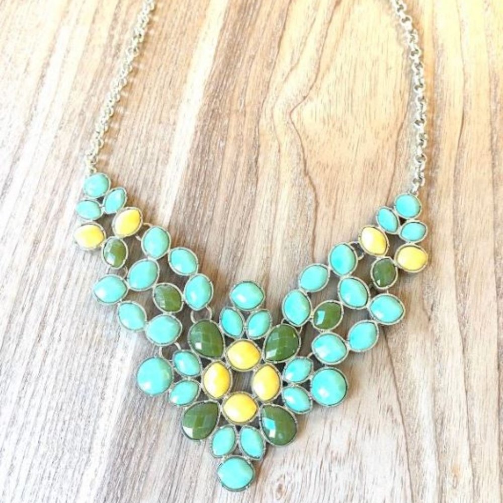Green & Yellow Jeweled Statement Necklace